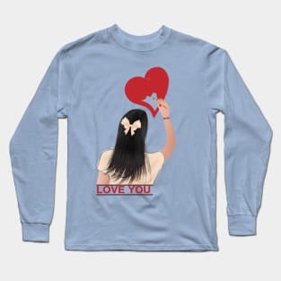 Girl painting a heart on the wall Long Sleeve T-Shirt